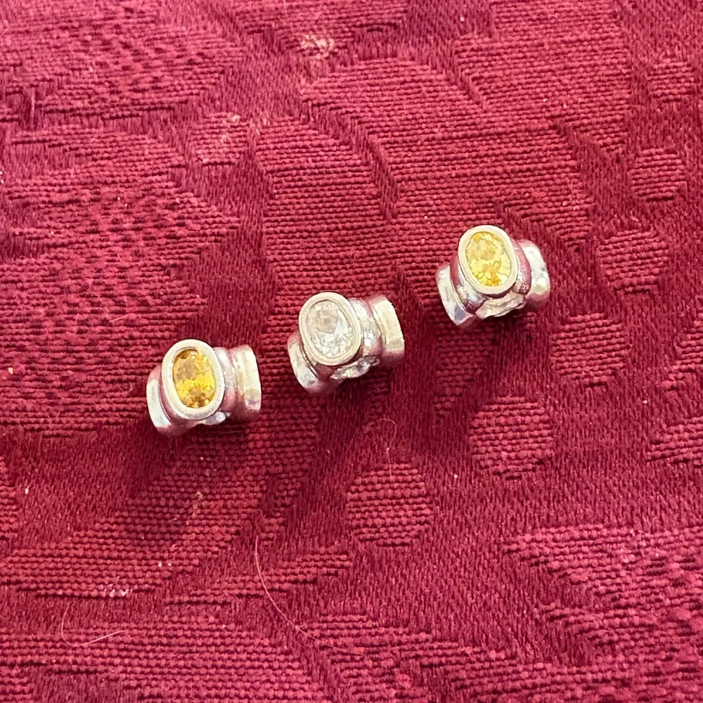 PANDORA BUNDLE OF 3 Stone OVAL LIGHTS BEADS - gold, clear & champagne-RETIRED - Picture 4 of 8